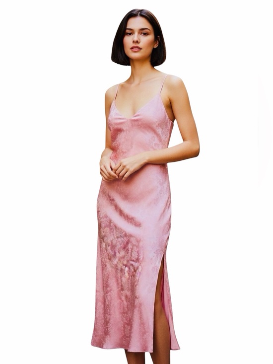 Vintage Dresses & Skirts - VINTAGE SILK PINK FLORAL MAXI SLIP DRESS. Size Large .